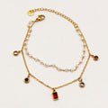 Bracelet Double Cristaux Multicolores et Perles d'imitation Blanches