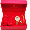 Coffret Cadeau Montre Giorgio & Dario EU6509 Fond Bleu avec Bracelet Double Oeil Luxe et Roses Rouges