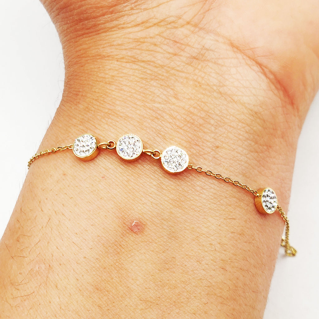 Bracelet Quadruple Cristaux Ronds
