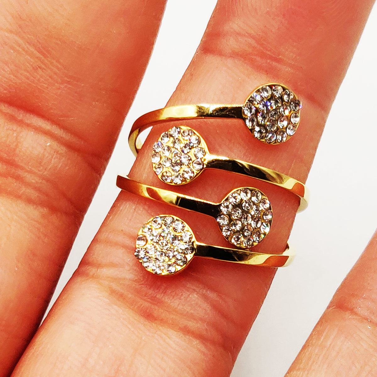 Bague Quadruple Cristaux Ronds