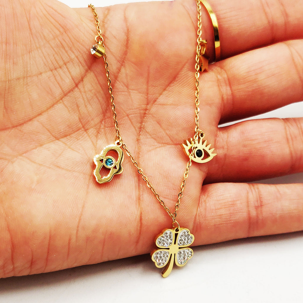 Collier Trèfle Multi Pendentifs Variés