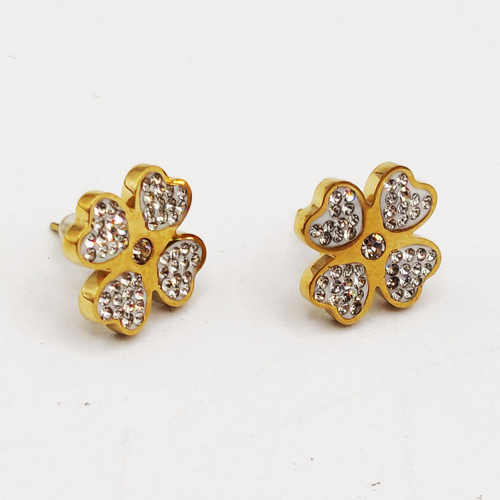Boucles d'oreilles Trèfle à 4 Coeurs Cristaux