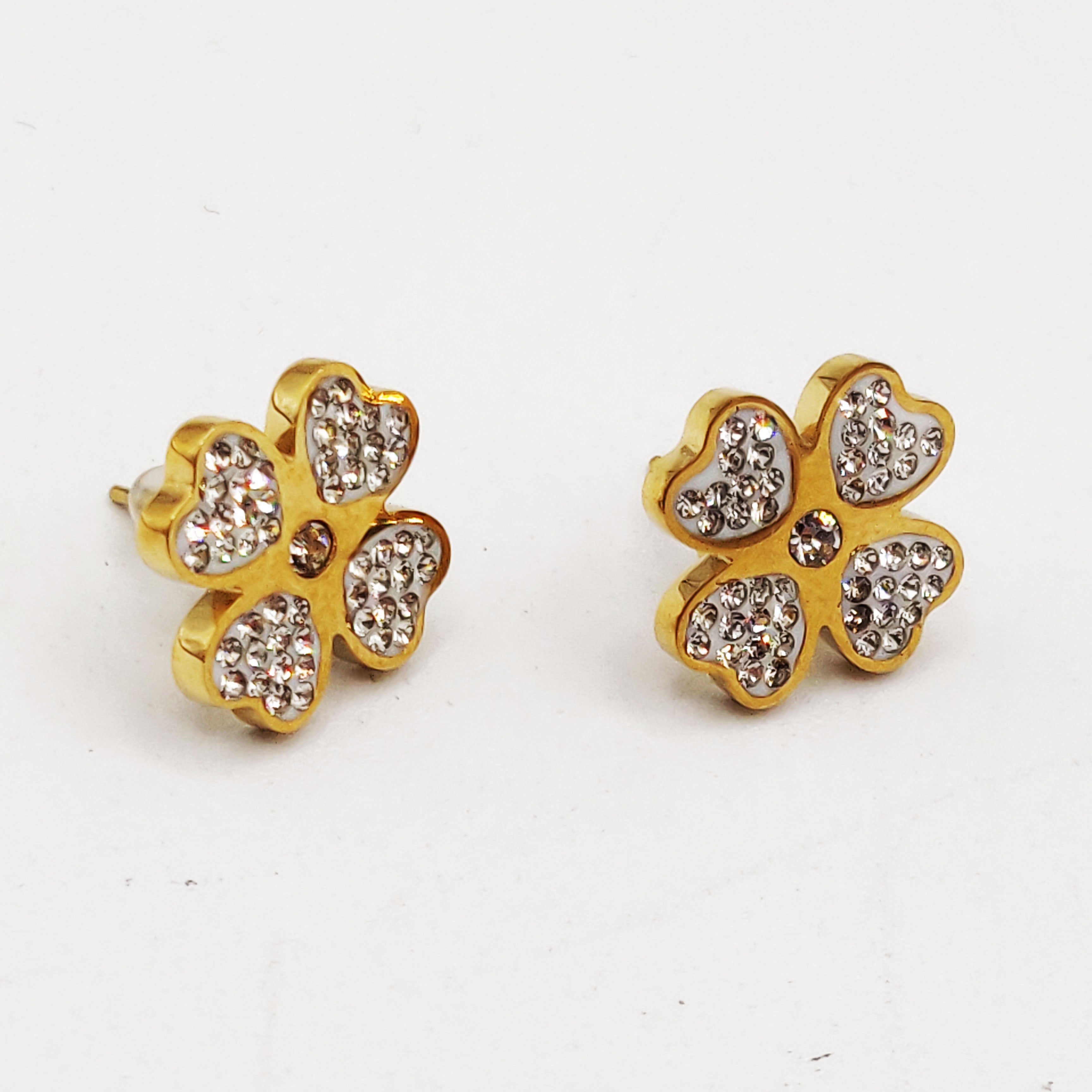 Boucles d'oreilles Trèfle à 4 Coeurs Cristaux