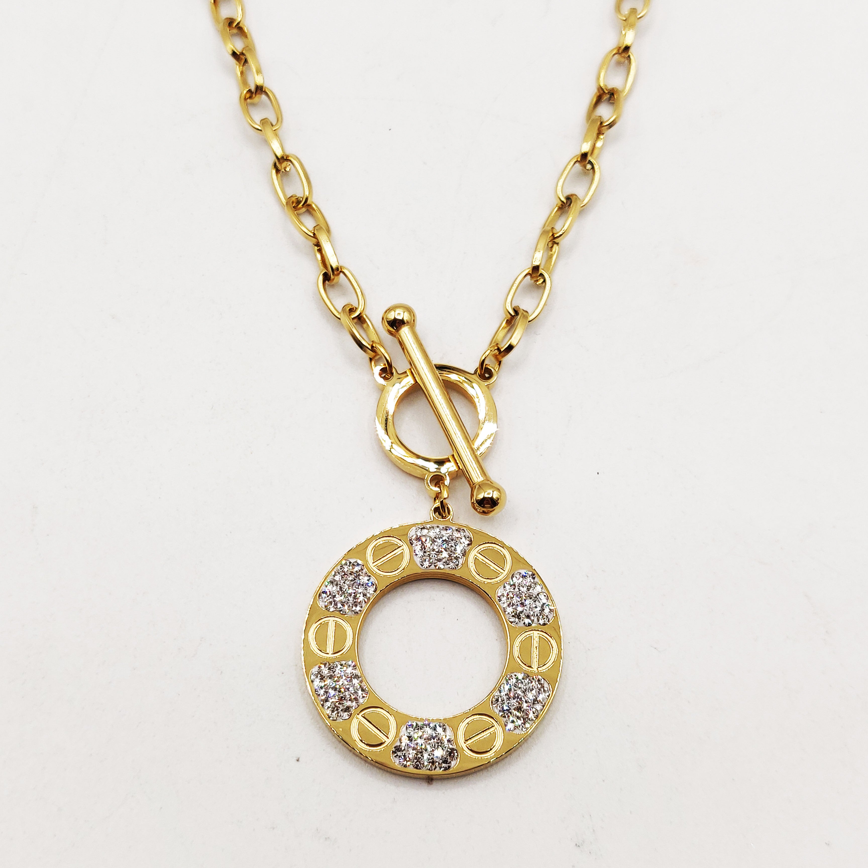 Collier Chaîne Cercle Prestige Vis et Cristaux Luxe