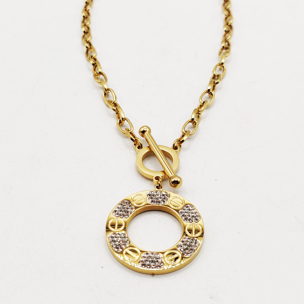 Collier Chaîne Cercle Prestige Vis et Cristaux Luxe