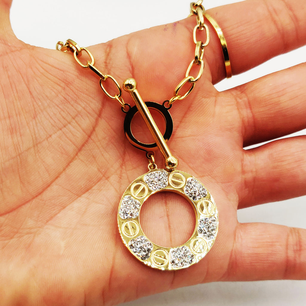 Collier Chaîne Cercle Prestige Vis et Cristaux Luxe
