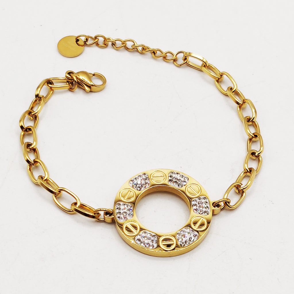 Bracelet Chaîne Cercle Prestige Vis et Cristaux Luxe