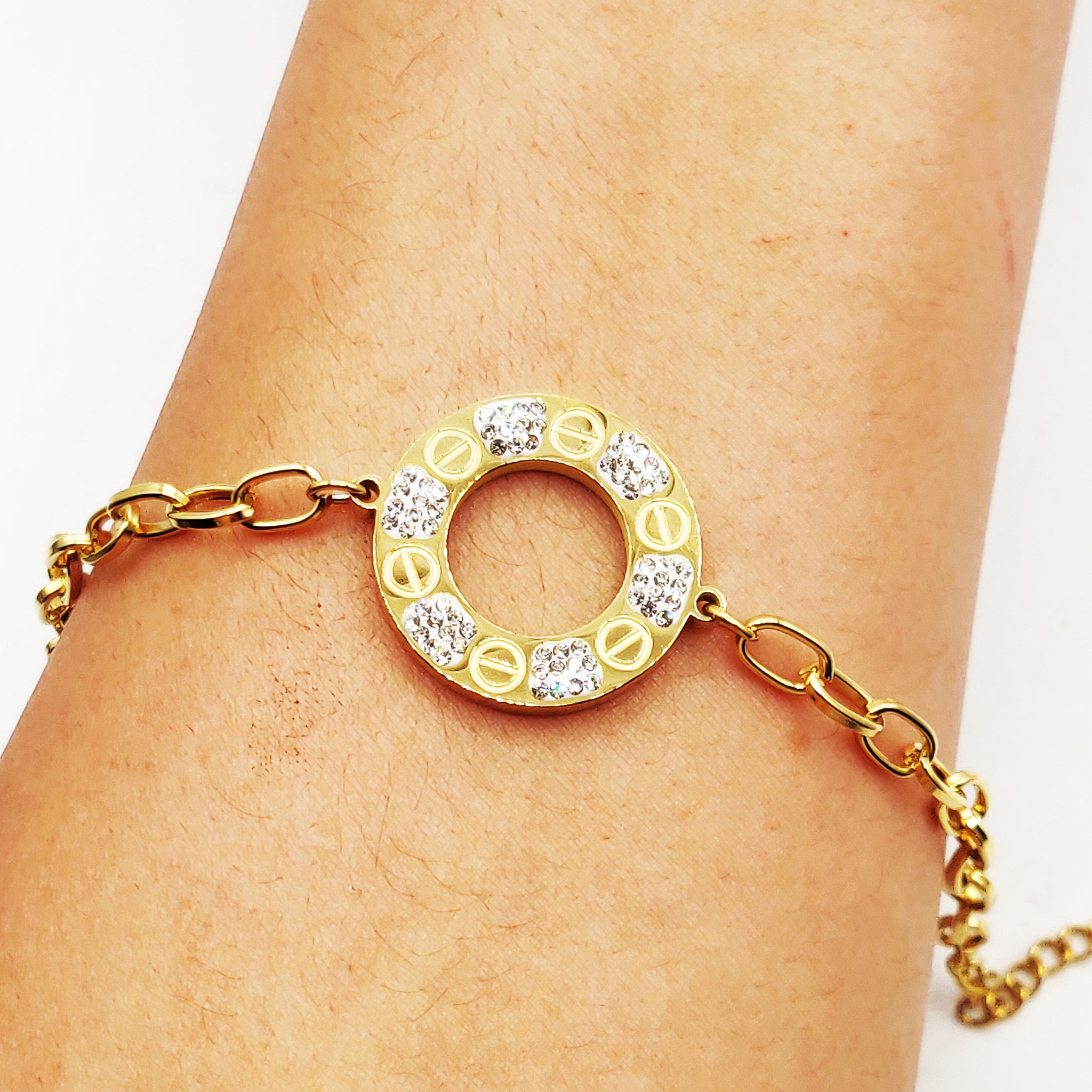 Bracelet Chaîne Cercle Prestige Vis et Cristaux Luxe