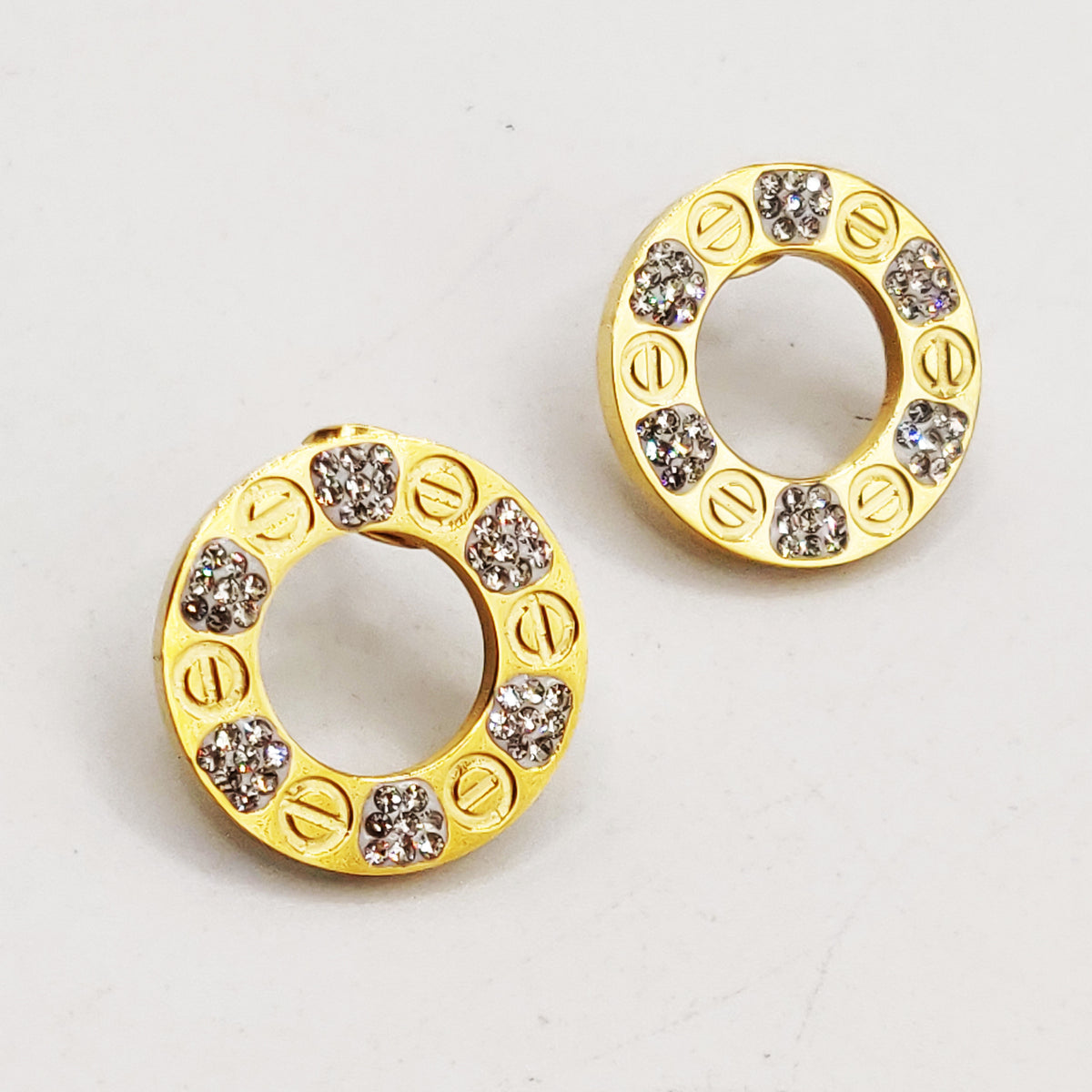 Boucles d'oreilles Chaîne Cercle Prestige Vis et Cristaux Luxe