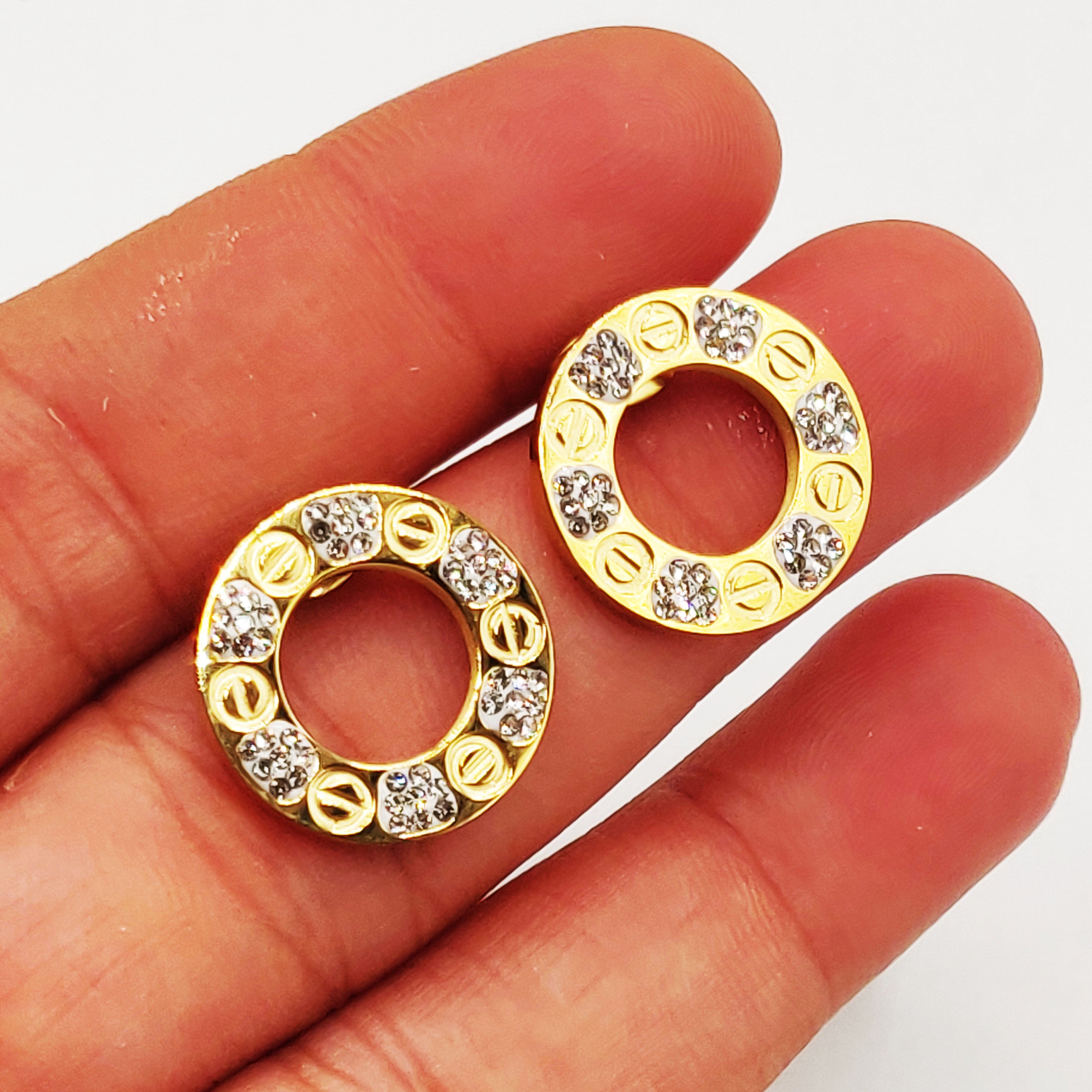 Boucles d'oreilles Chaîne Cercle Prestige Vis et Cristaux Luxe