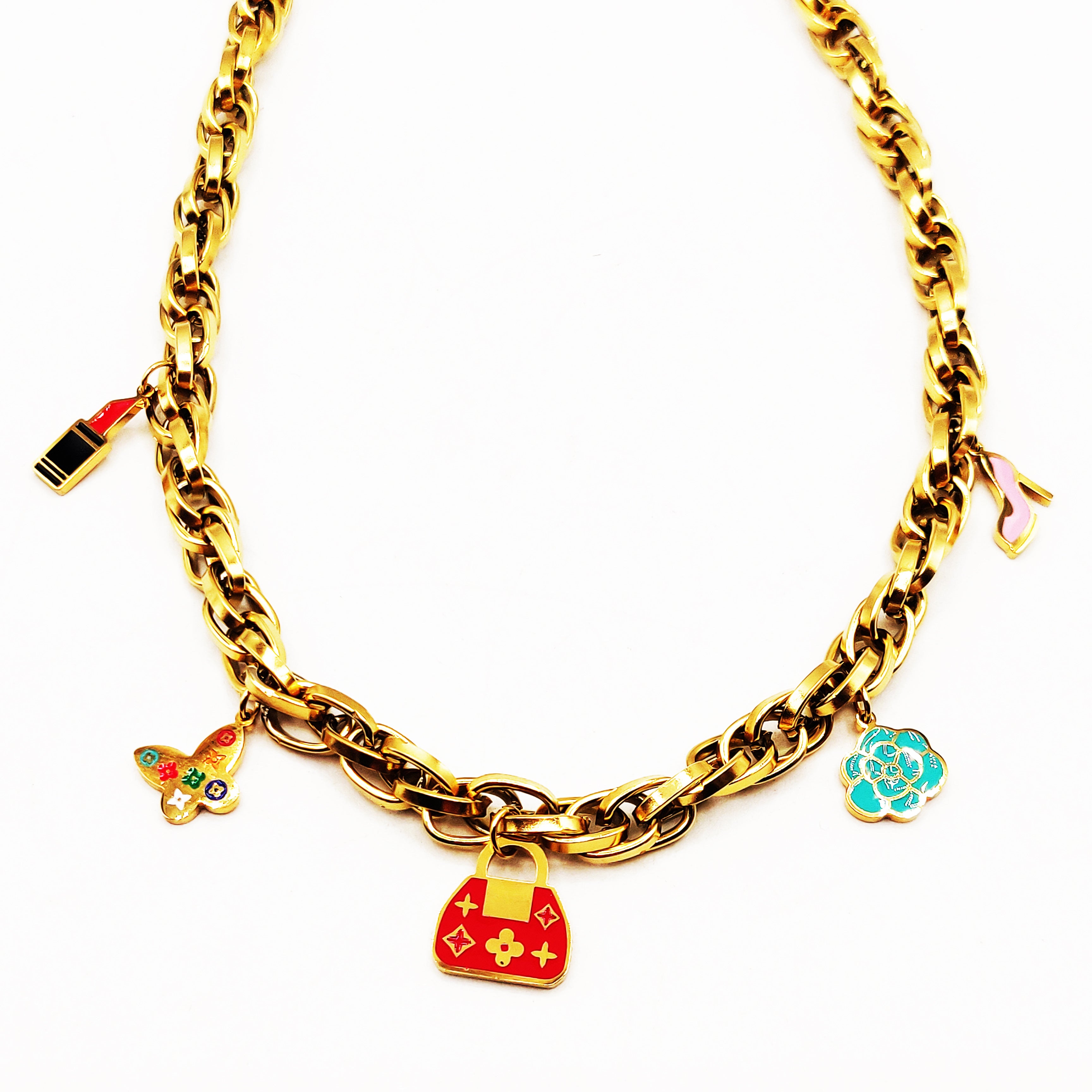 Collier Chaîne Pendentifs Trèfles et Étoiles Luxe