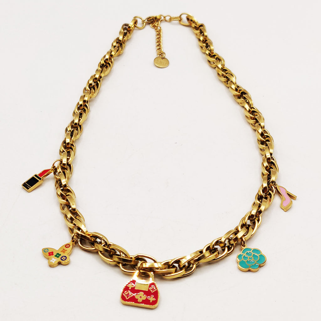 Collier Chaîne Pendentifs Trèfles et Étoiles Luxe