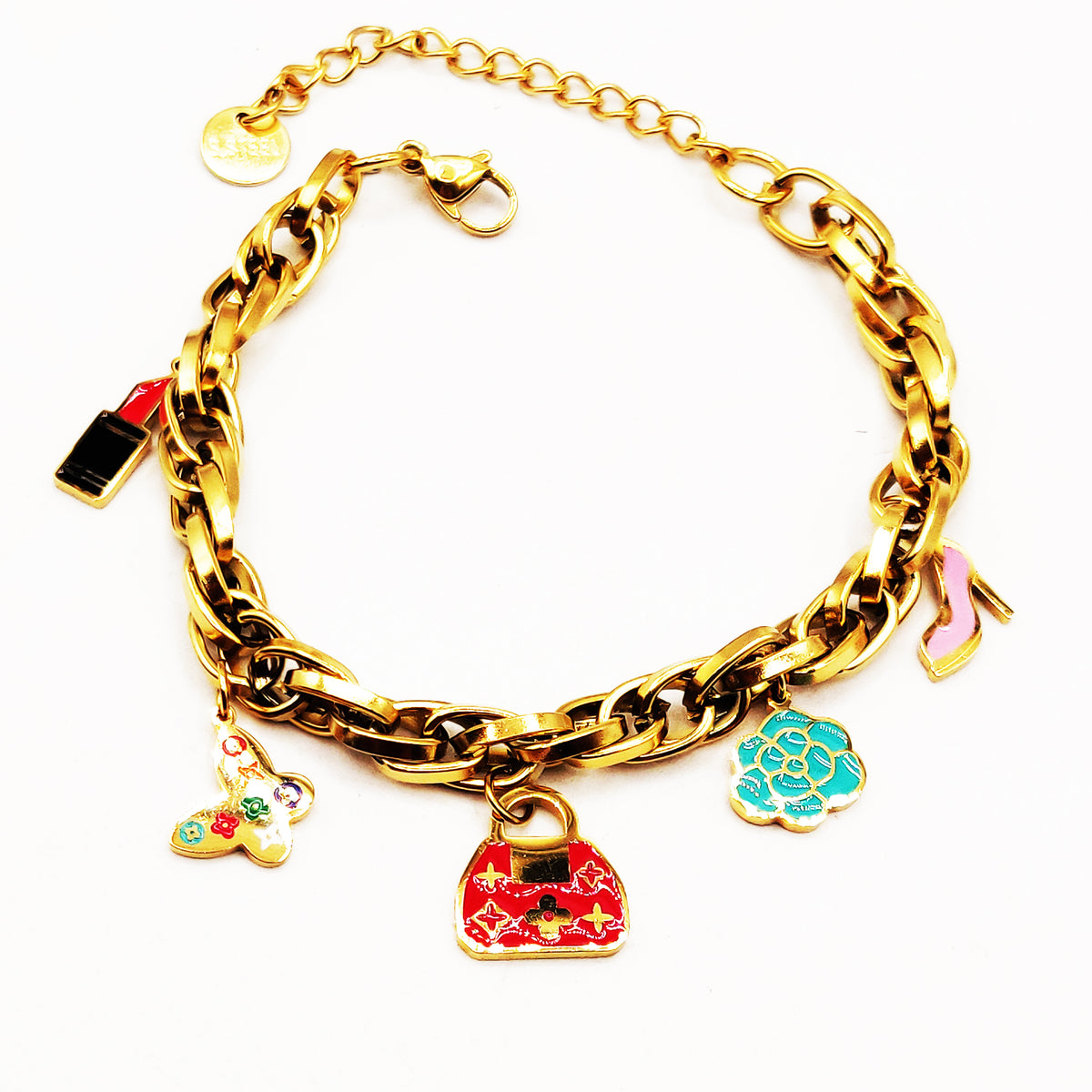 Bracelet Chaîne Pendentifs Trèfles et Étoiles Luxe