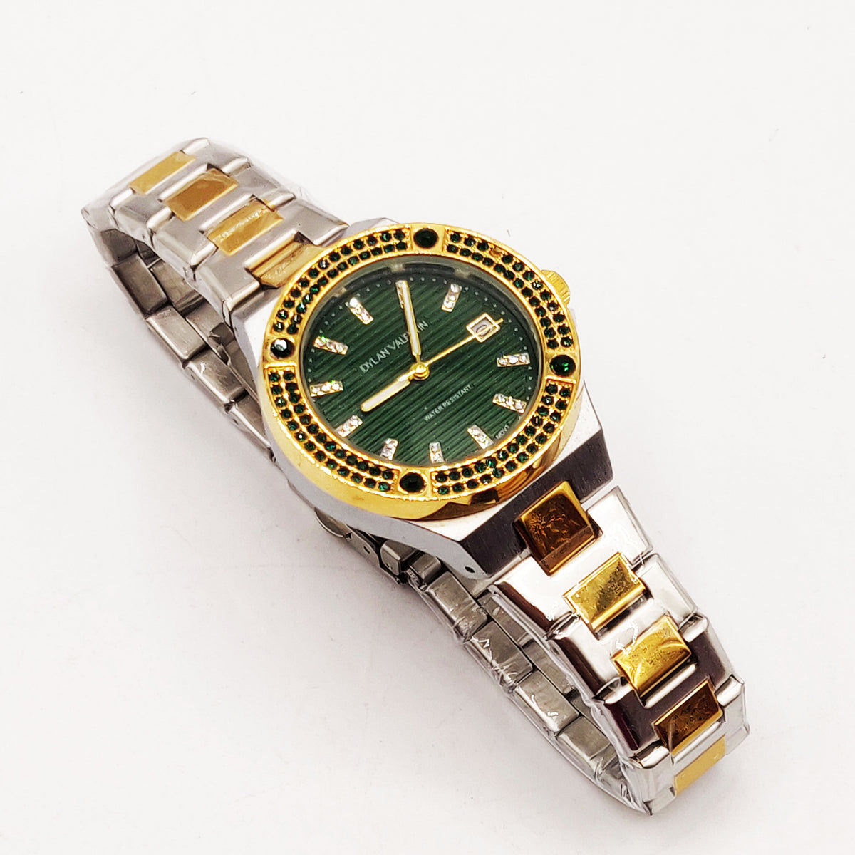Montre Dylan Valentin DV6517 Font Vert Bracelet Argenté et Doré