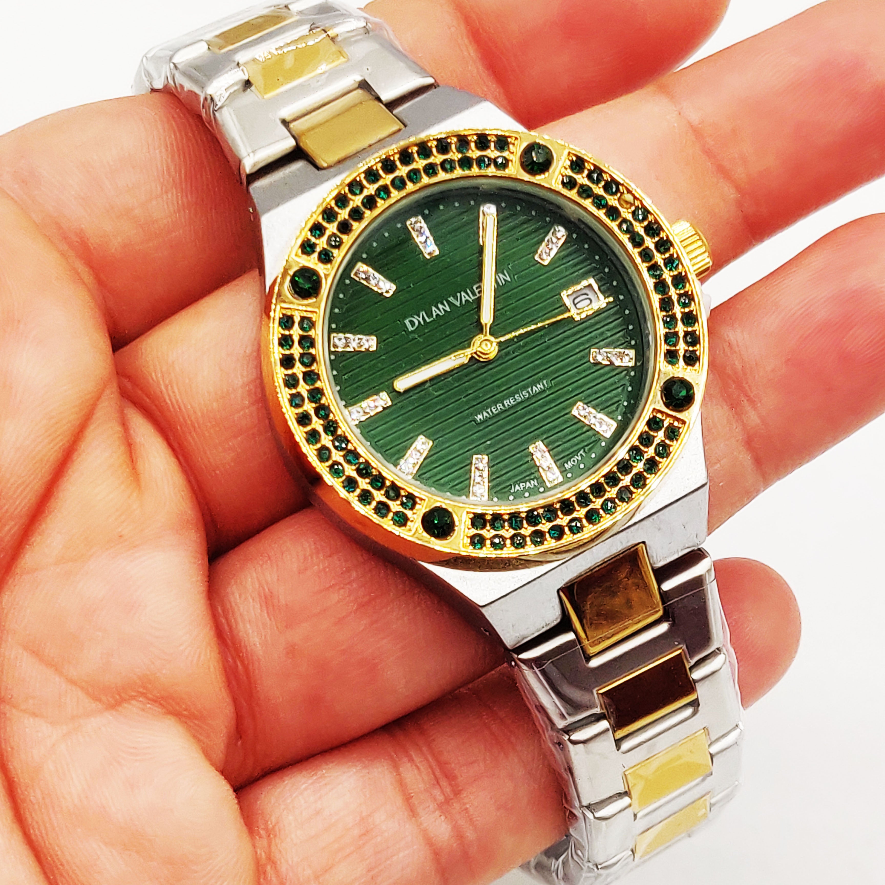 Montre Dylan Valentin DV6517 Font Vert Bracelet Argenté et Doré
