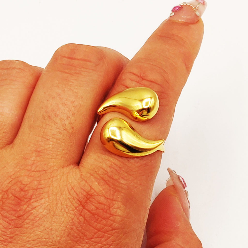 Bague Double Gouttes Bombées Écartées Luxe