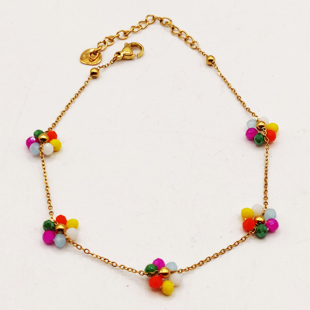 Chaîne de Cheville Fleur en Perles d'imitation Multicolores