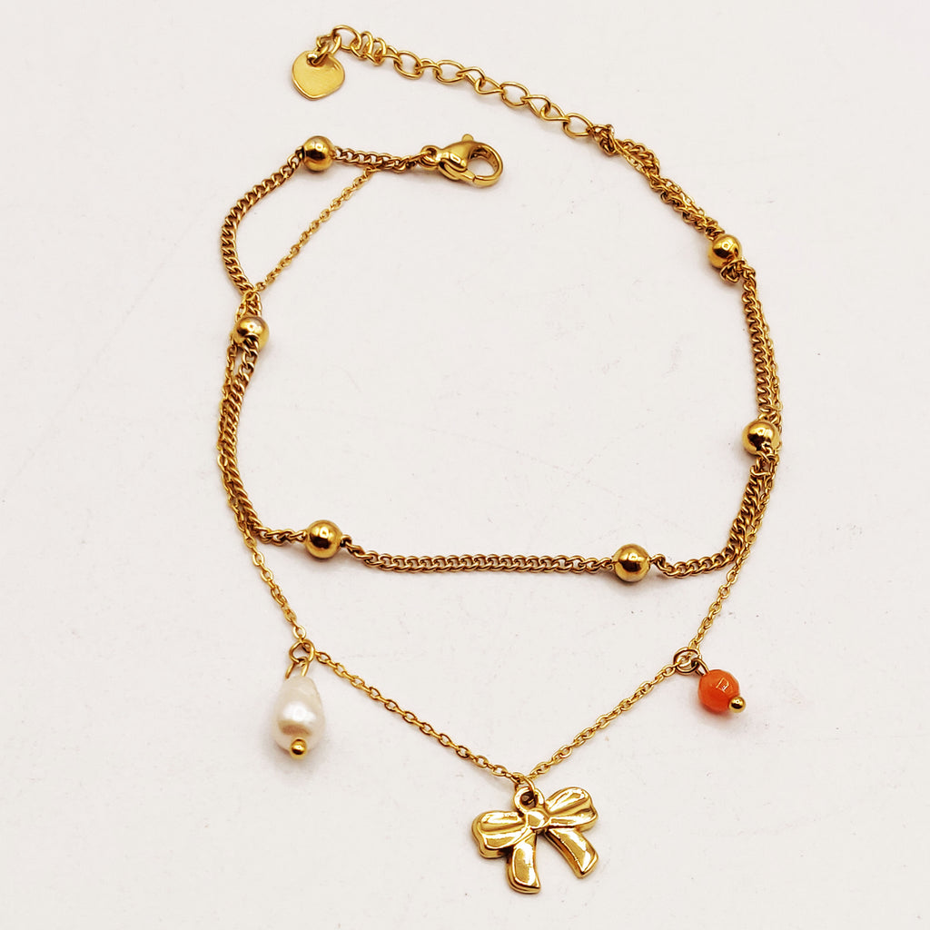 Chaîne de Cheville Double Noeud et Perles d'imitation