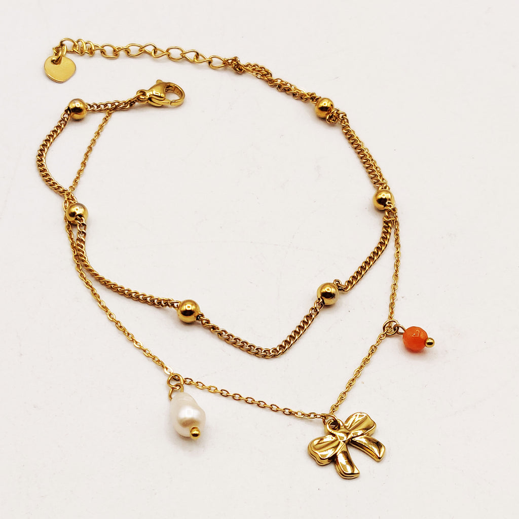 Chaîne de Cheville Double Noeud et Perles d'imitation