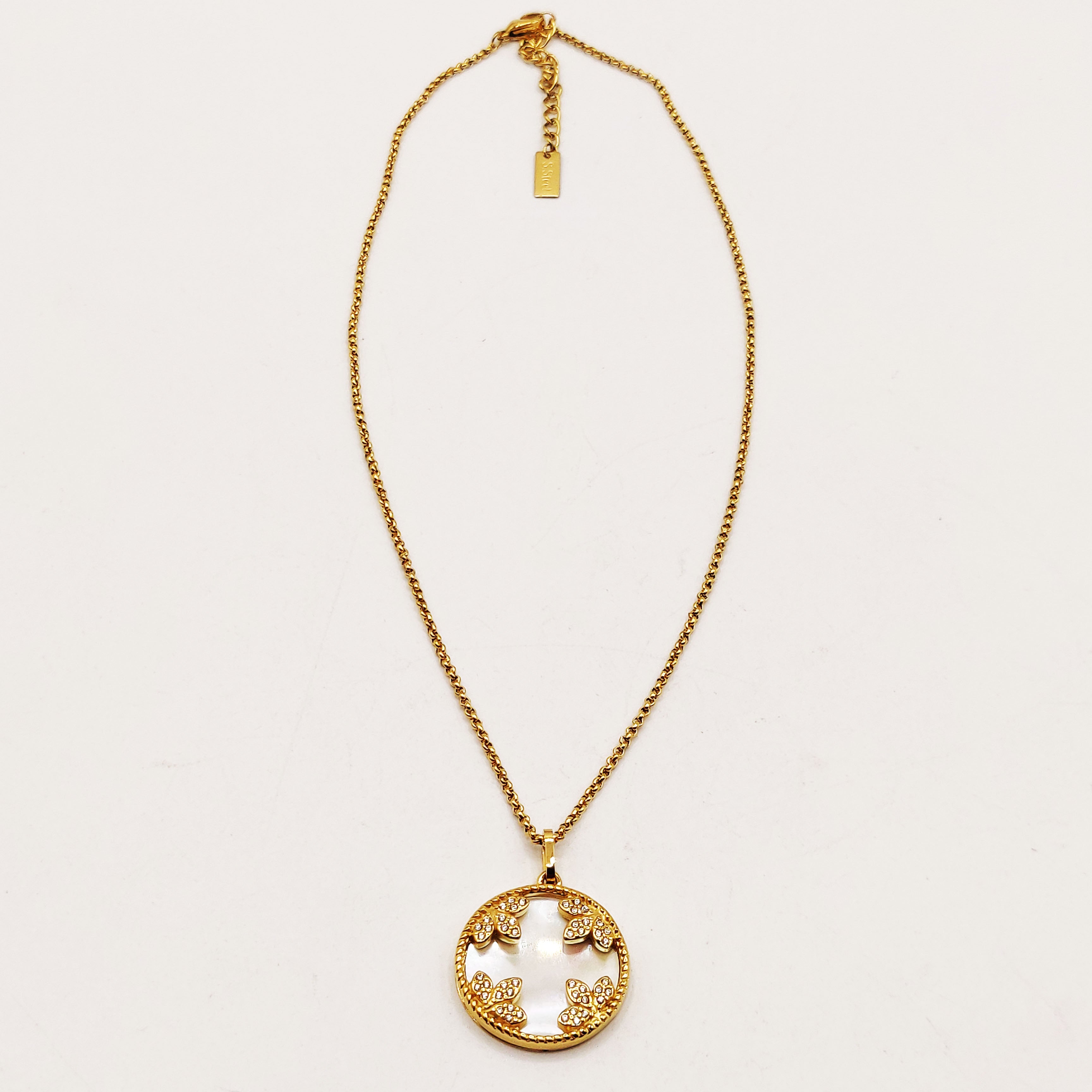 Collier Maillons Cercle Blanc Nacrés Feuilles Cristaux Luxe