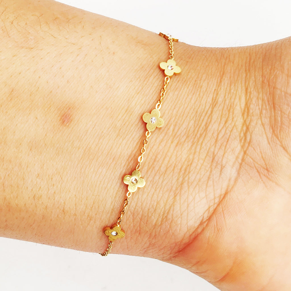 Bracelet Multi Trèfles Centre Cristaux Luxe