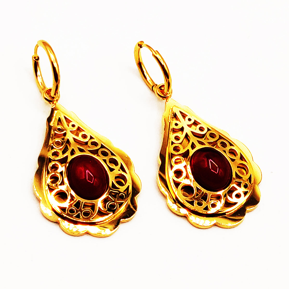 Boucles d'oreilles Torsade Goutte Orientale Cristal Rouge Luxe