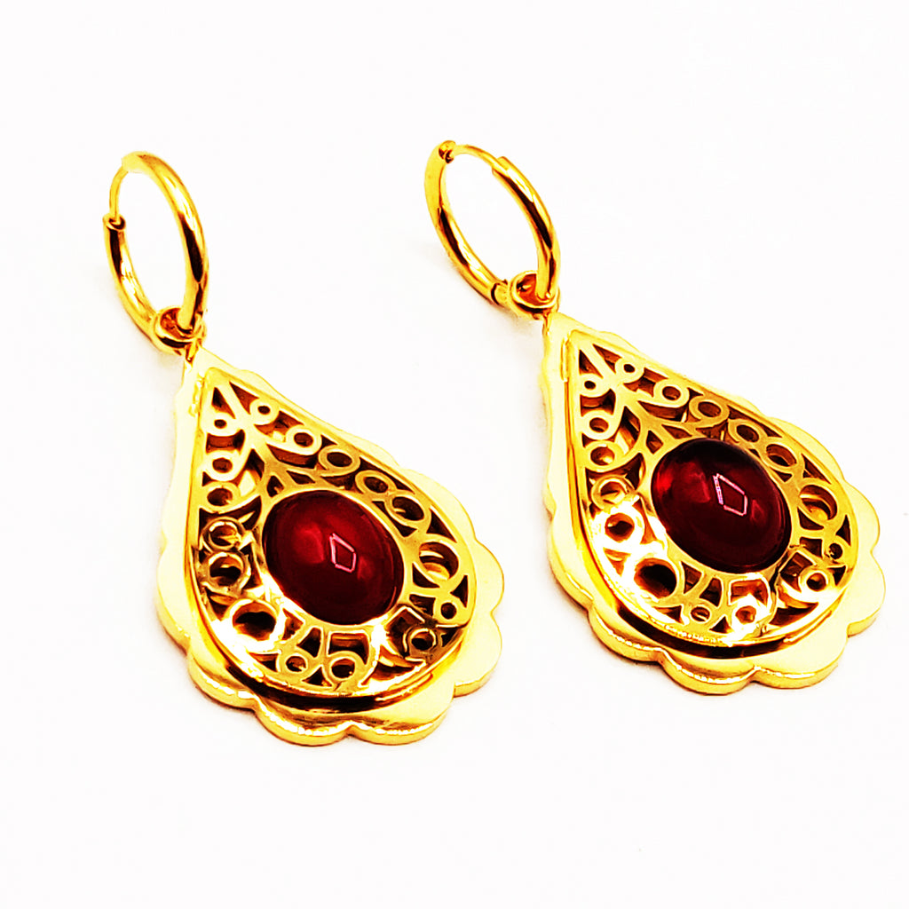 Boucles d'oreilles Torsade Goutte Orientale Cristal Rouge Luxe