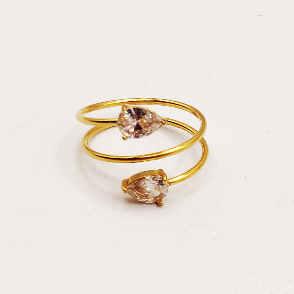 Bague Double Cristaux Goutte