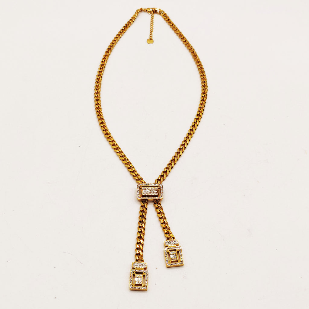 Collier Tresse Multi Cristaux Rectangulaires Luxe