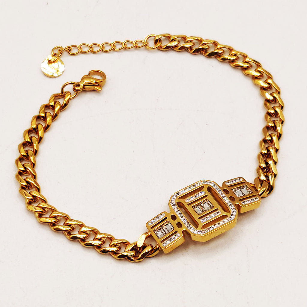 Bracelet Tresse Multi Cristaux Rectangulaires Luxe
