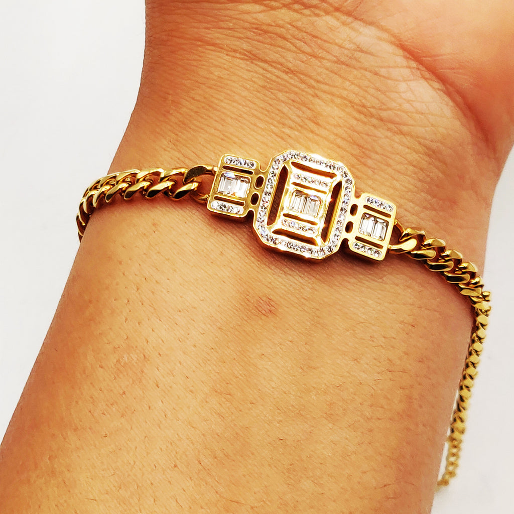 Bracelet Tresse Multi Cristaux Rectangulaires Luxe