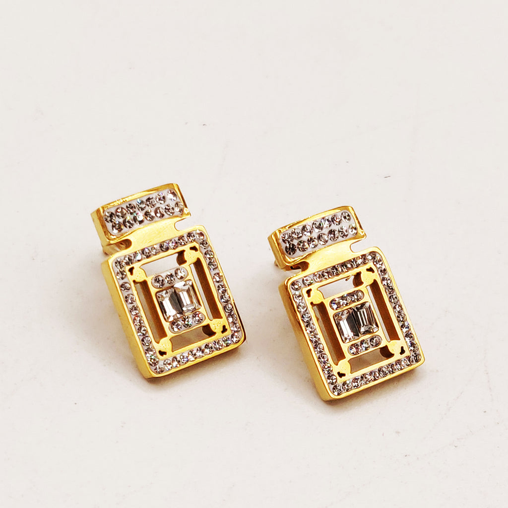 Boucles d'oreilles Tresse Multi Cristaux Rectangulaires Luxe