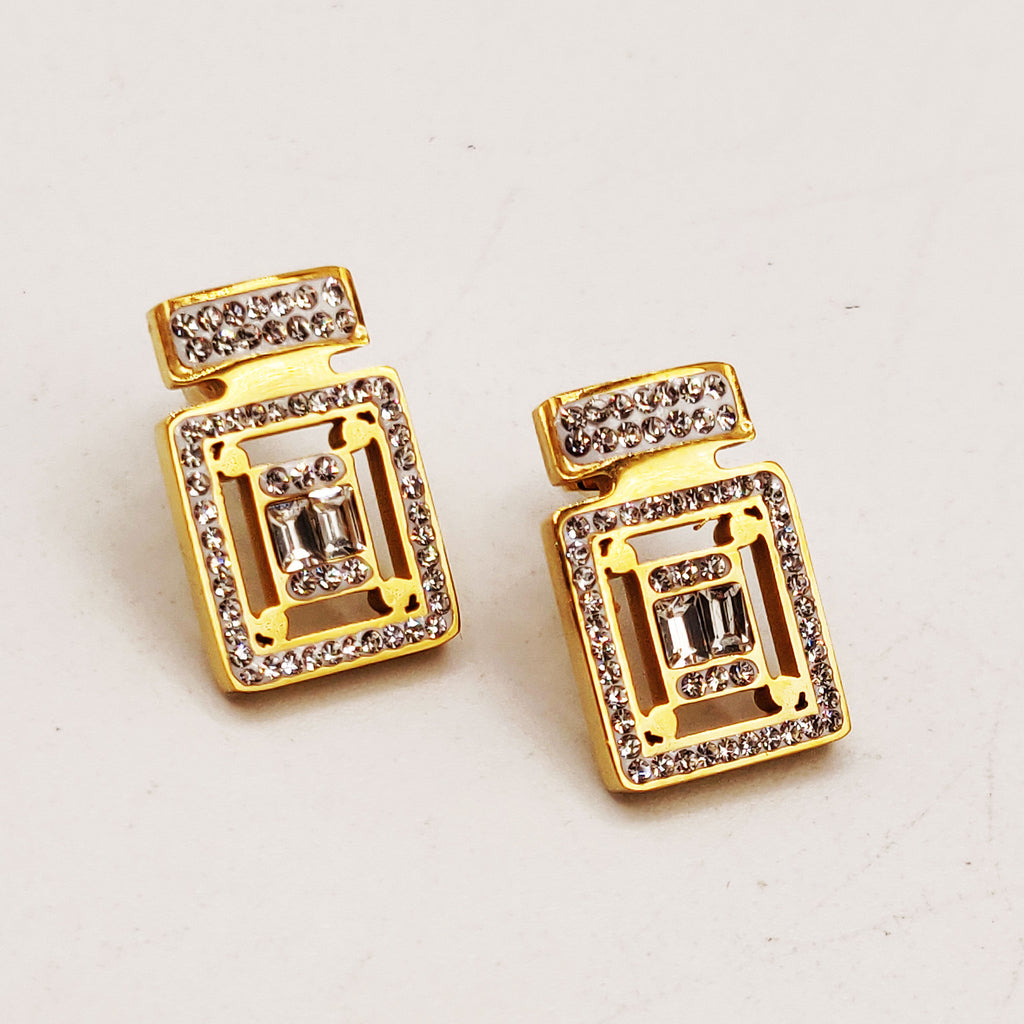 Boucles d'oreilles Tresse Multi Cristaux Rectangulaires Luxe