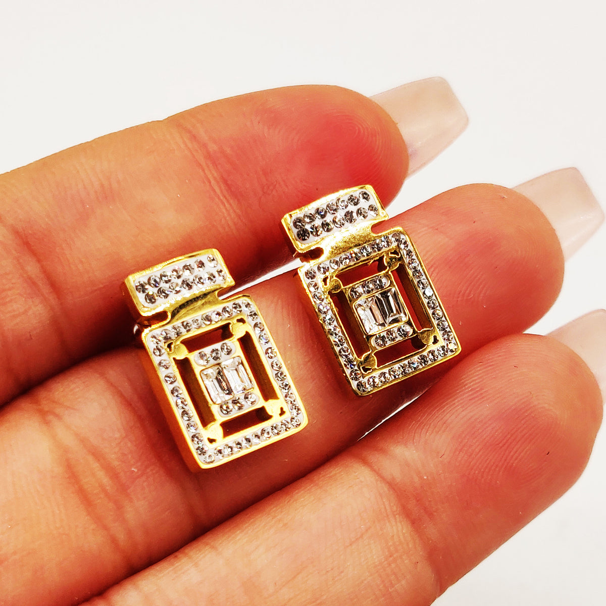 Boucles d'oreilles Tresse Multi Cristaux Rectangulaires Luxe
