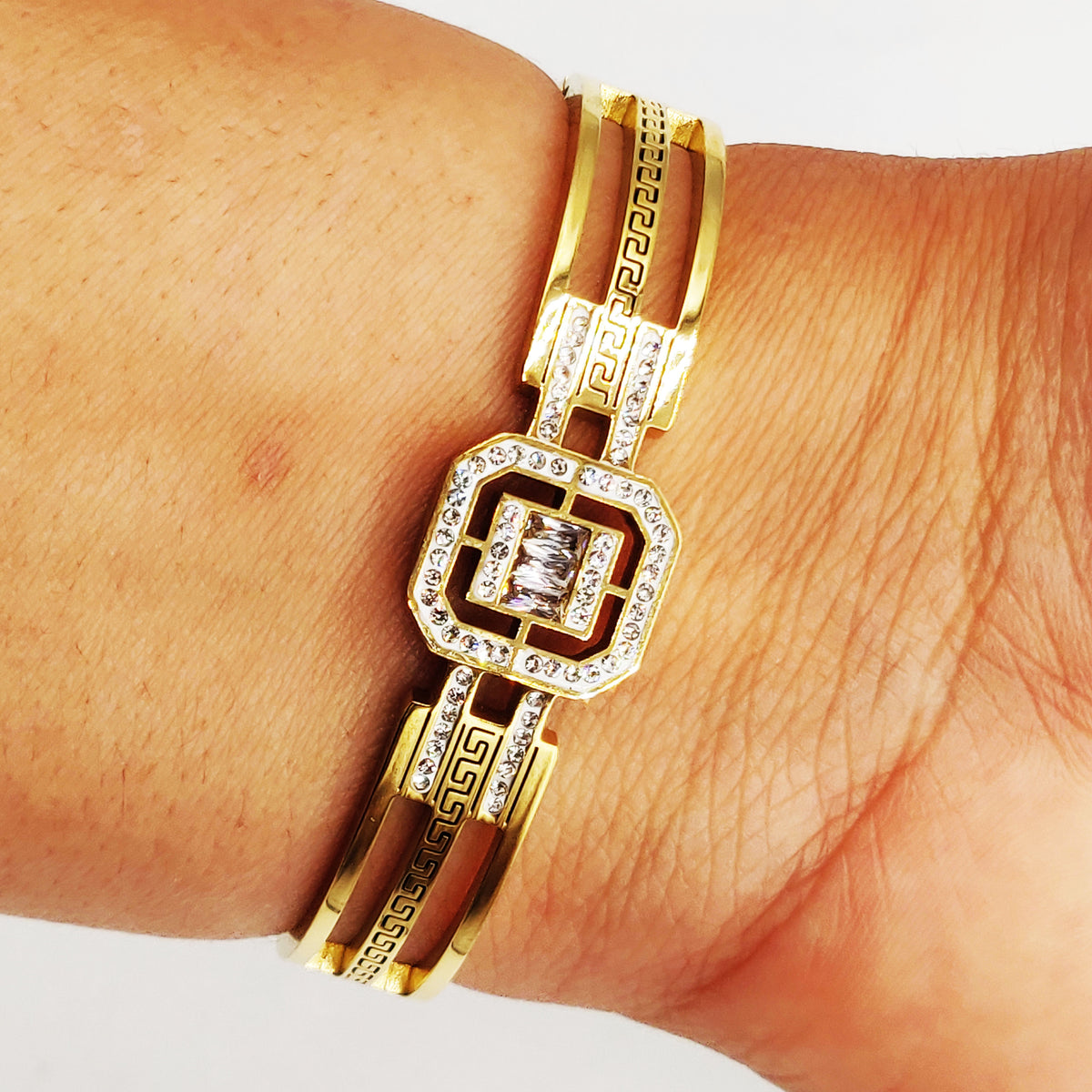 Bracelet Rigide Multi Cristaux Rectangulaires Luxe