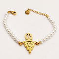 Bracelet Multi Perles d'imitation Blanches Pendentif Fibule Berbère