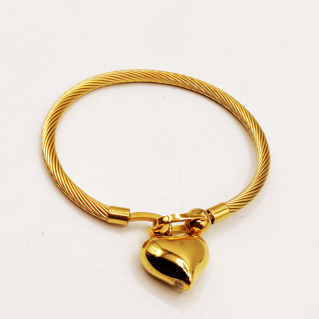 Bracelet Rigide Pendentif Coeur Bombé Luxe