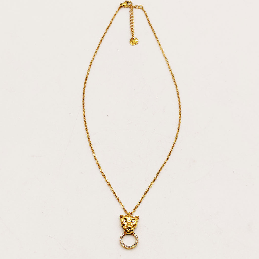 Collier Petite Tête Jaguar Cercle Cristaux Luxe