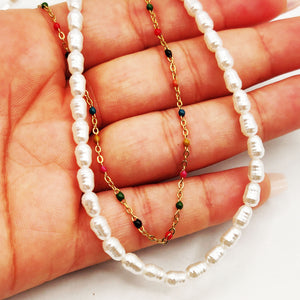 Collier Double Perles d'imitation Blanches et Multicolores