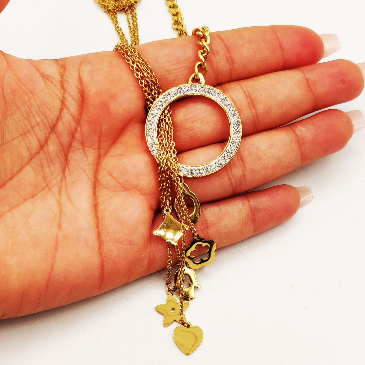 Collier Tresse Cercle Cristaux Pendentifs Luxe
