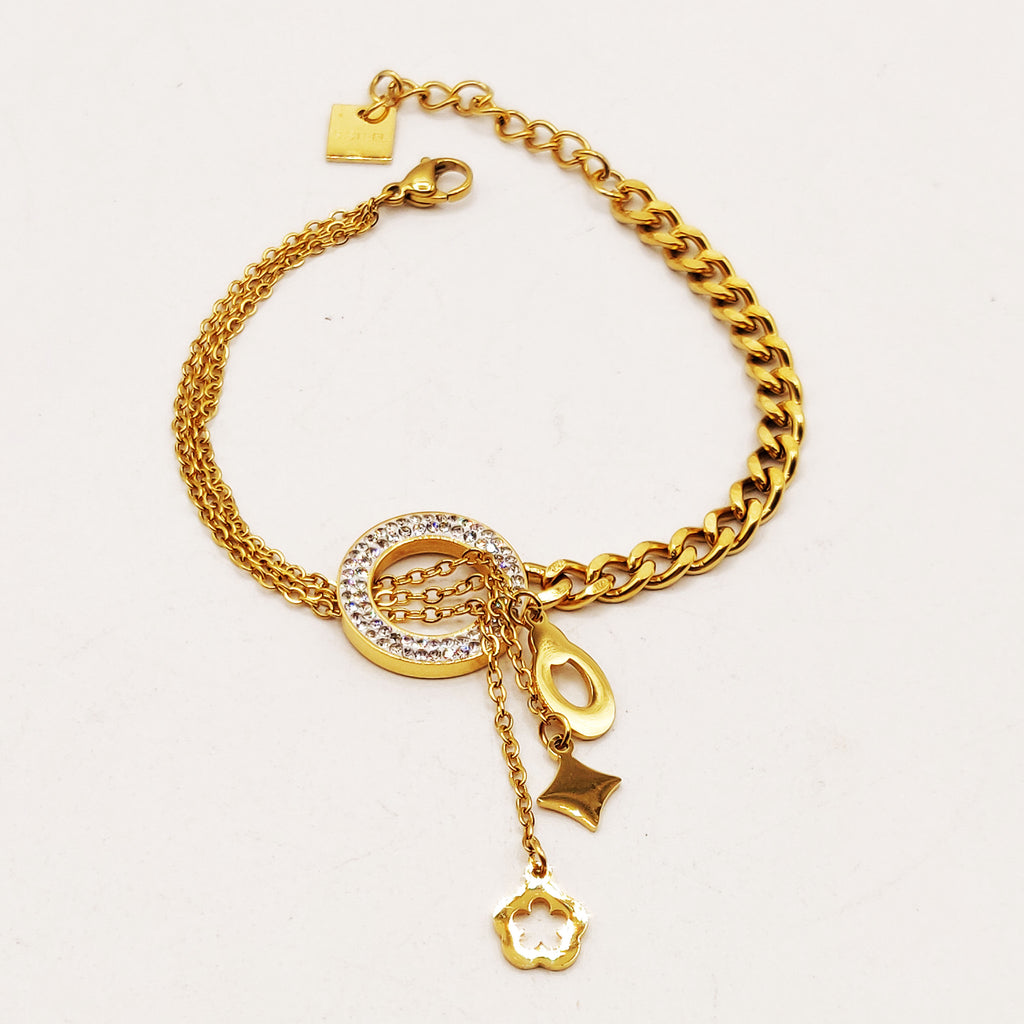 Bracelet Tresse Cercle Cristaux Pendentifs Luxe