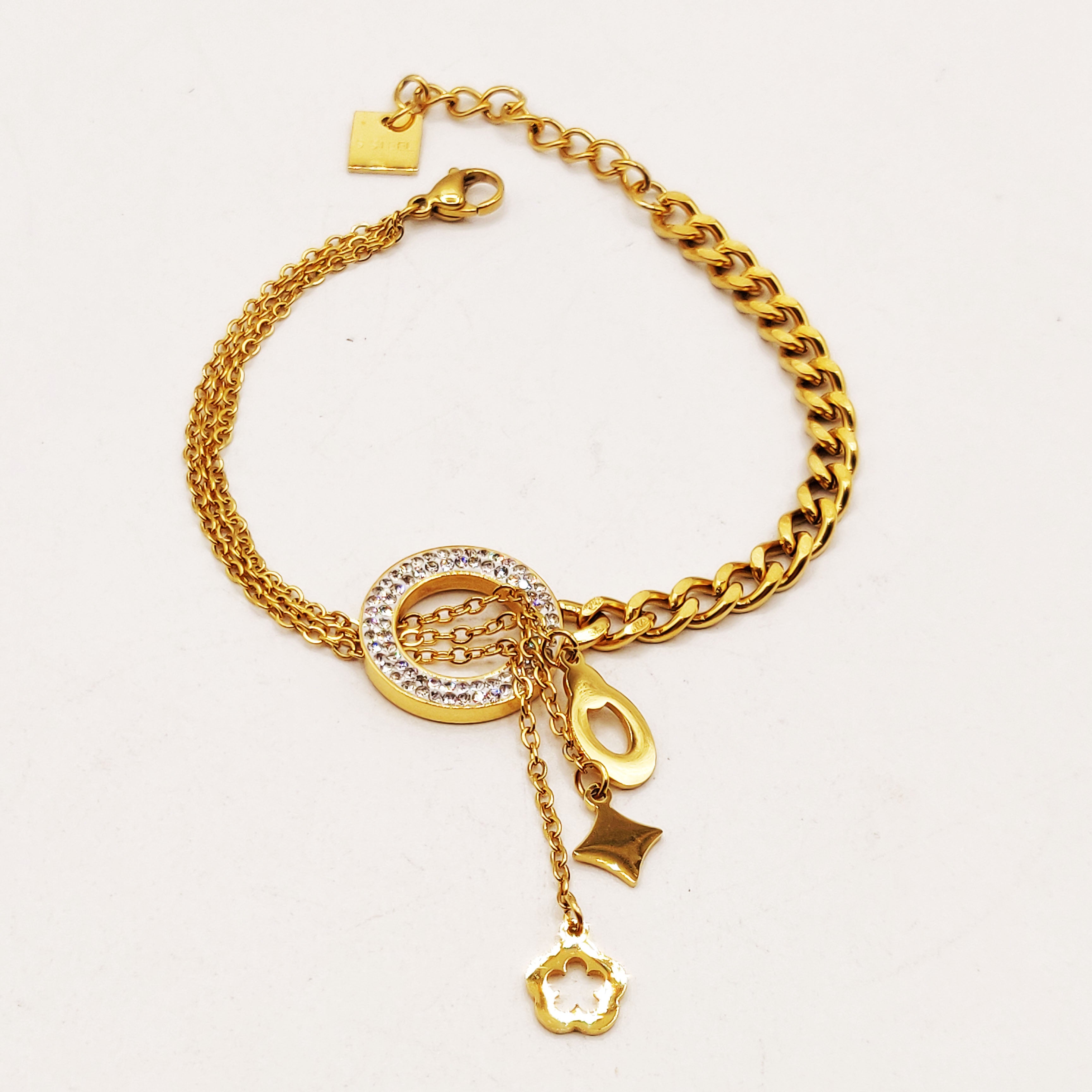 Bracelet Tresse Cercle Cristaux Pendentifs Luxe
