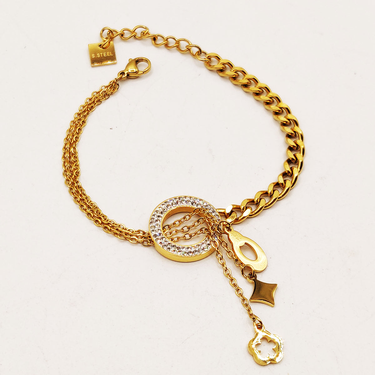 Bracelet Tresse Cercle Cristaux Pendentifs Luxe