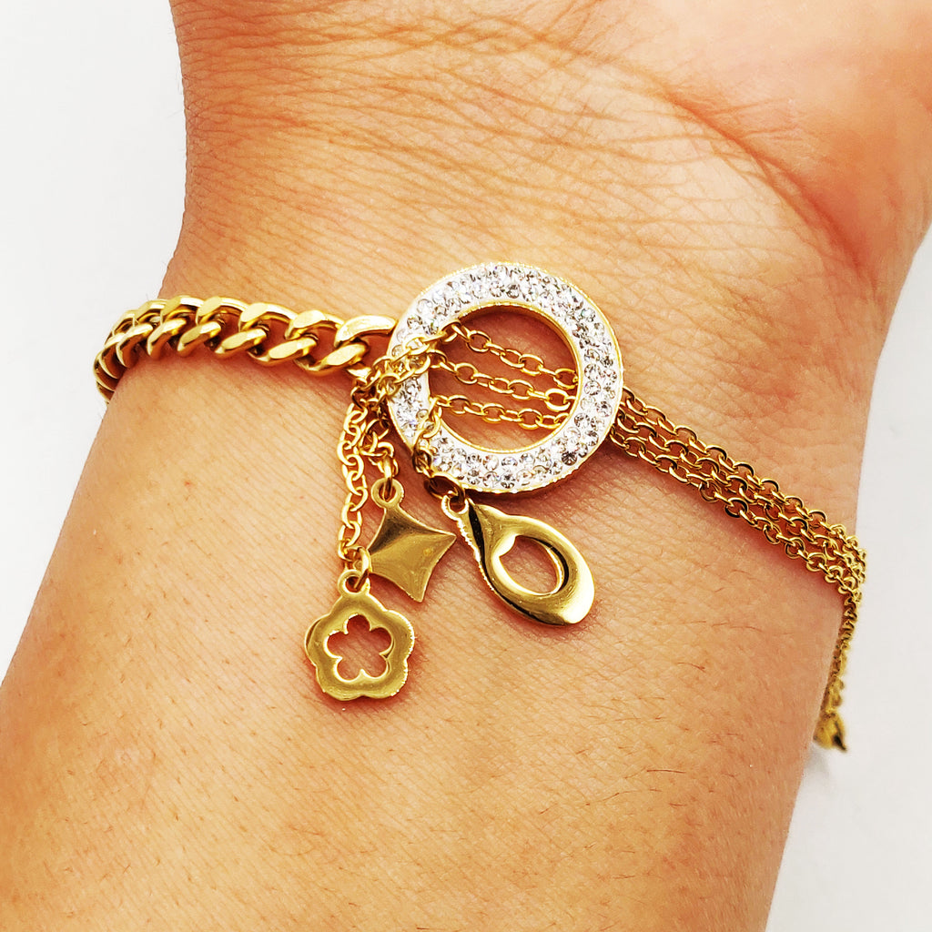 Bracelet Tresse Cercle Cristaux Pendentifs Luxe
