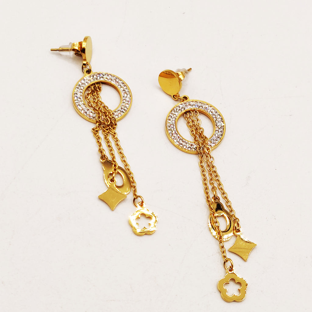 Boucles d'oreilles Tresse Cercle Cristaux Pendentifs Luxe
