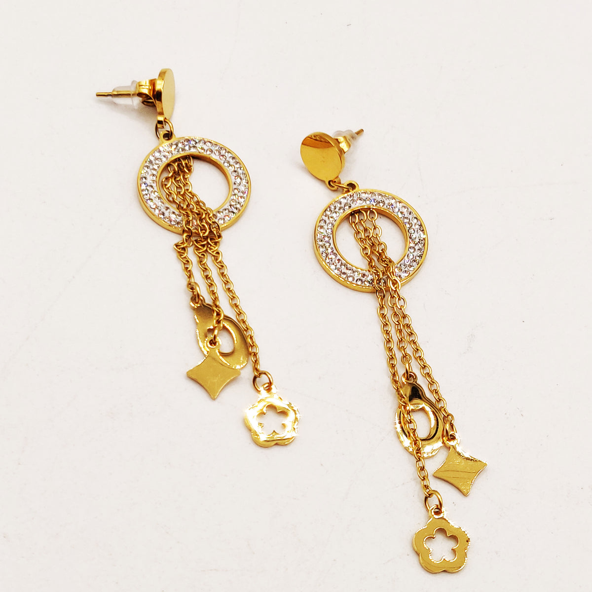 Boucles d'oreilles Tresse Cercle Cristaux Pendentifs Luxe