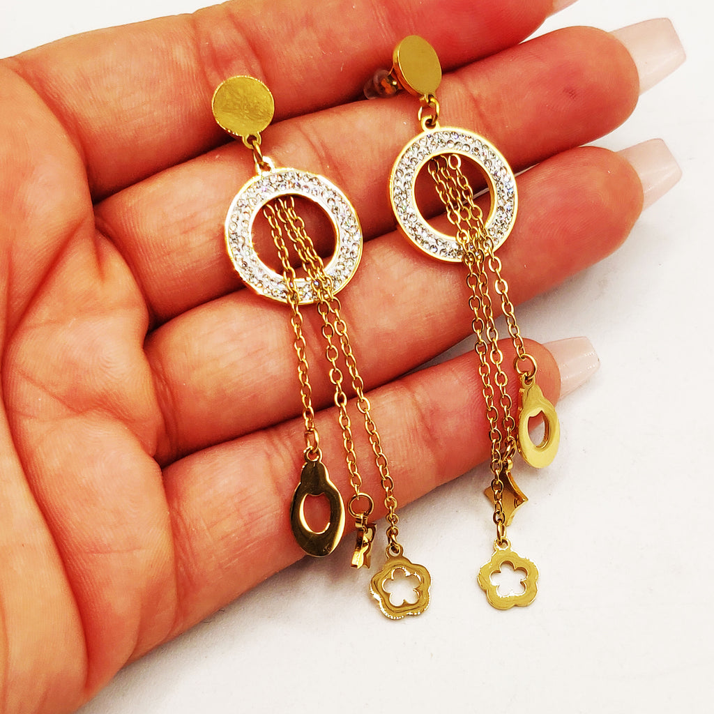 Boucles d'oreilles Tresse Cercle Cristaux Pendentifs Luxe