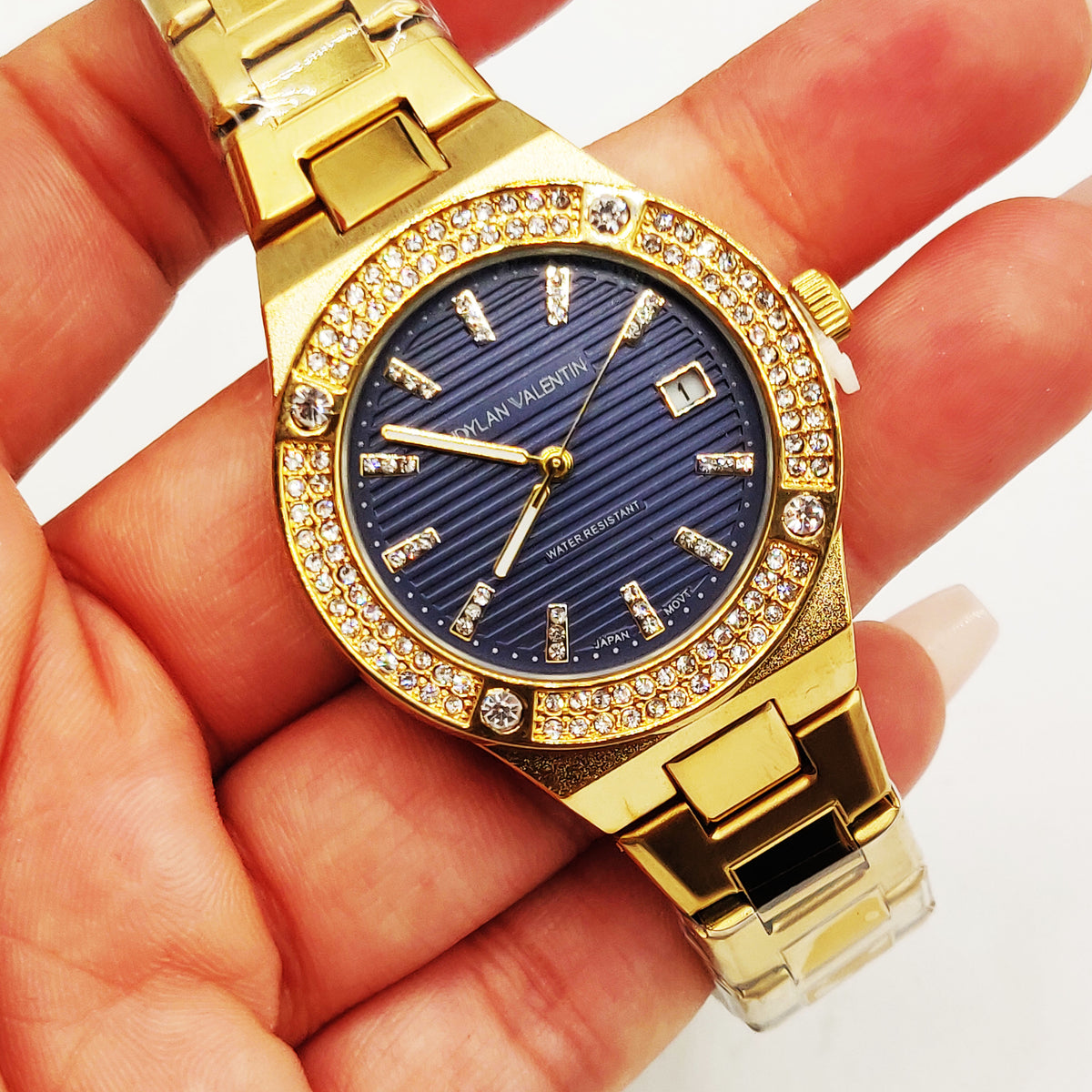 Montre Dylan Valentin DV6517 Fond Bleu Bracelet Doré