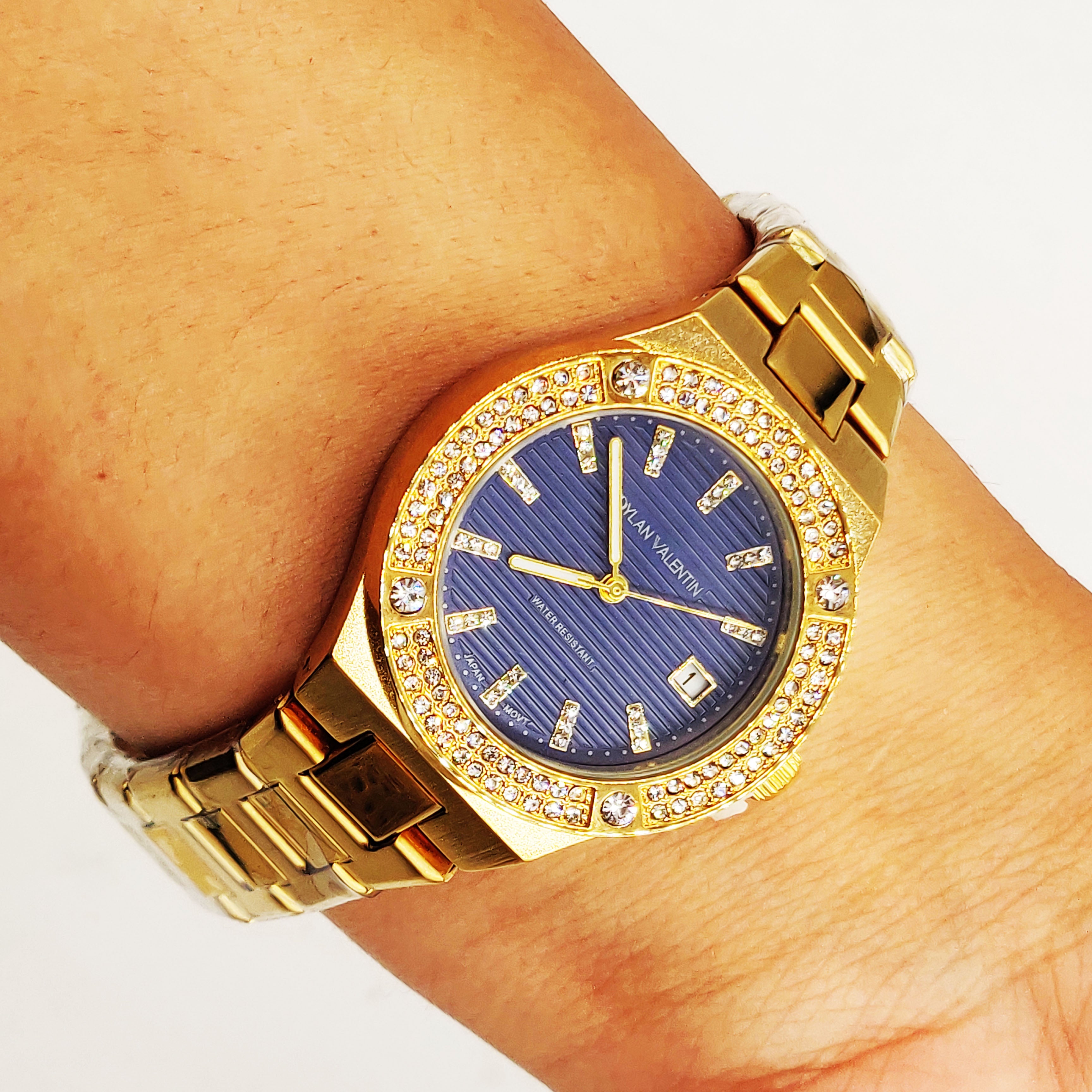 Montre Dylan Valentin DV6517 Fond Bleu Bracelet Doré