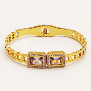 Bracelet Rigide Chaîne Doubles Grands Cristaux Rectangles Luxe